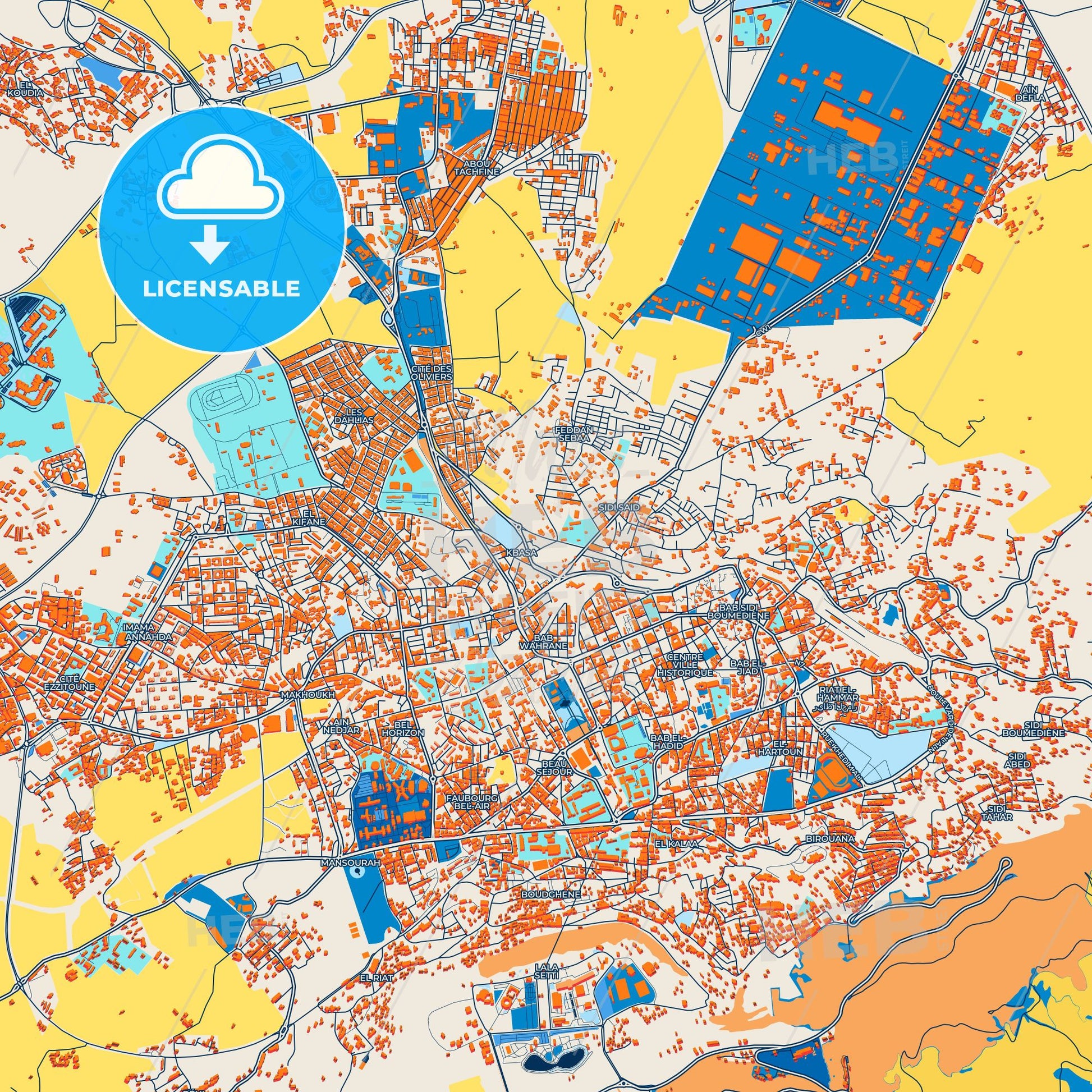 Colorful Tlemcen Street Map with Labels and Buildings