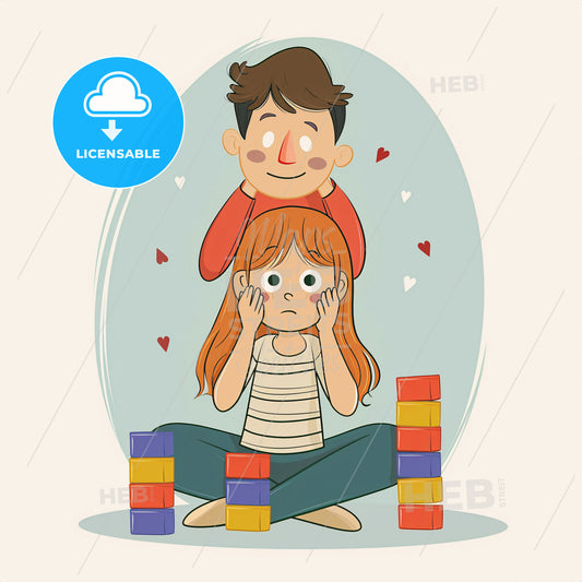 Toddlers Building Blocks Tower Has Fell Down - A Cartoon Of A Girl Sitting On A Pile Of Blocks