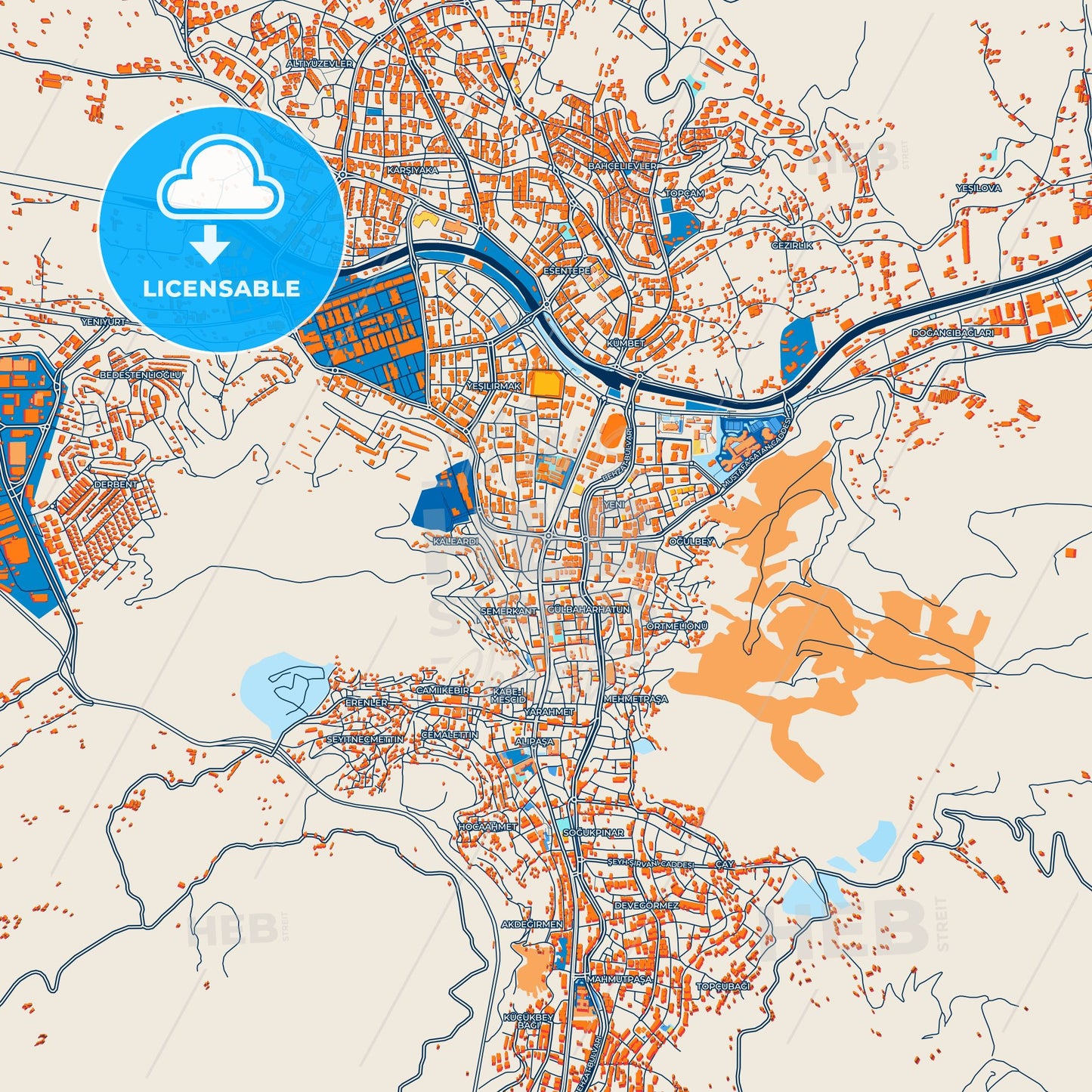 Colorful Tokat Street Map with Labels and Buildings