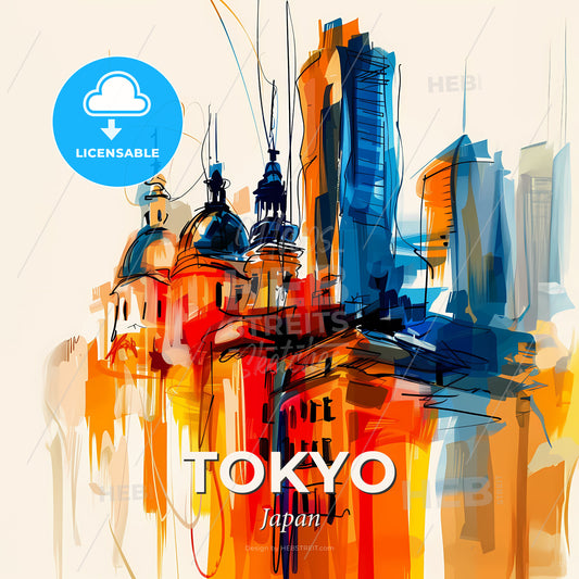 Vibrant Tokyo, Japan - A Painting Of A City - Square format print template