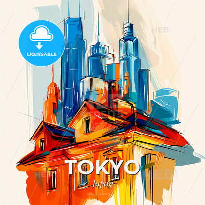 Vibrant Tokyo, Japan - A Colorful Building With Tall Buildings - Square format print template