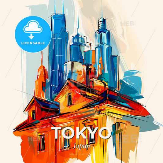 Vibrant Tokyo, Japan - A Colorful Building With Tall Buildings - Square format print template