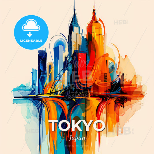 Vibrant Tokyo, Japan - A Colorful Cityscape With A Reflection - Square format print template