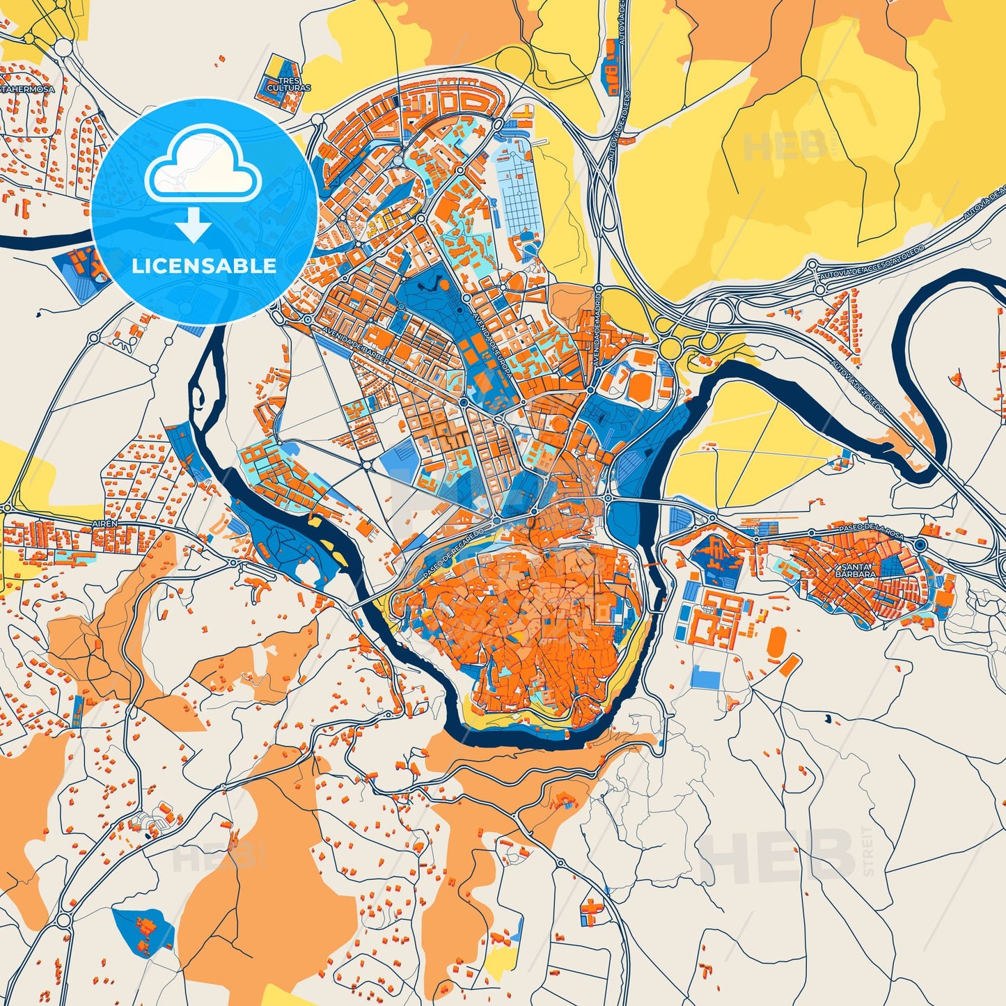 Colorful Toledo Street Map with Labels and Buildings