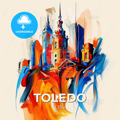 Vibrant Toledo, Ohio - A Colorful Painting Of A City - Square format print template