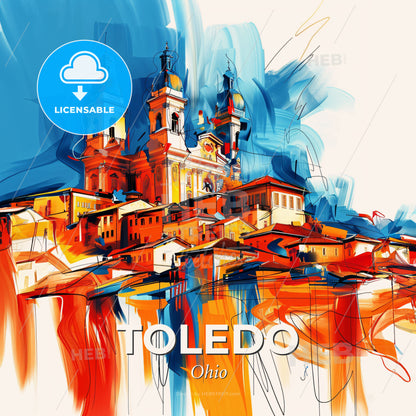 Vibrant Toledo, Ohio - A Painting Of A Building With Towers And Towers - Square format print template