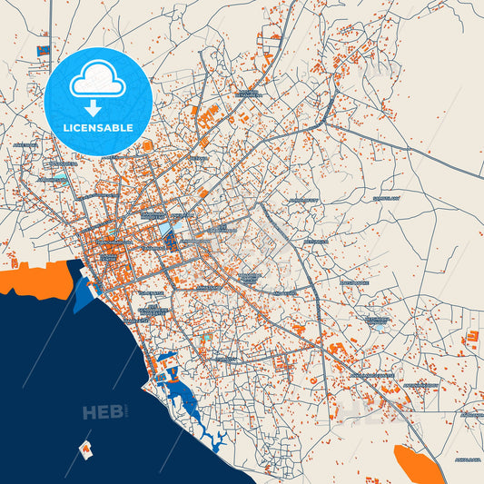 Colorful Toliara Street Map with Labels and Buildings