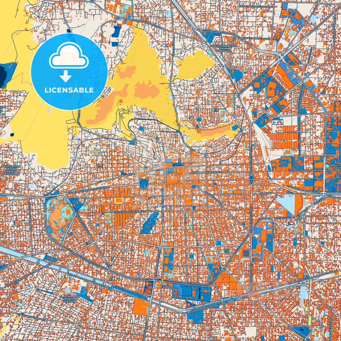 Colorful Toluca Street Map with Labels and Buildings