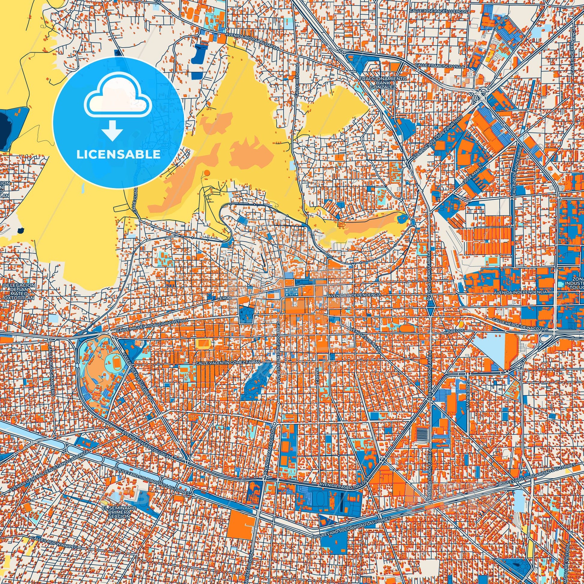 Colorful Toluca Street Map with Labels and Buildings