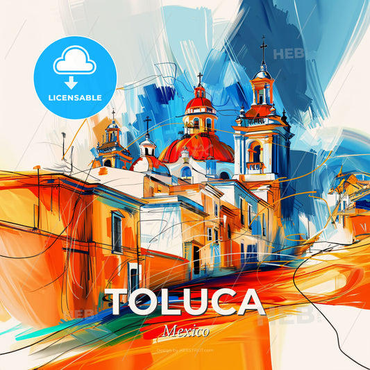 Vibrant Toluca, Mexico - A Painting Of A Building With A Dome And Towers - Square format print template