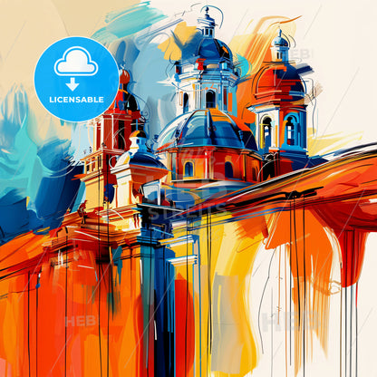Vibrant Toluca, Mexico - A Painting Of A Building With A Colorful Background