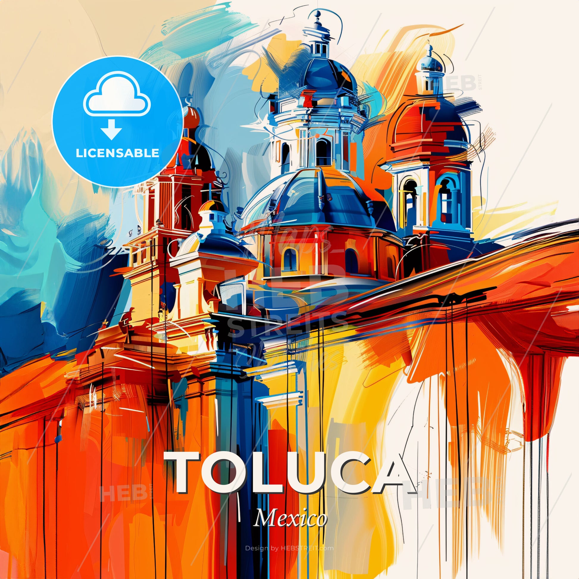 Vibrant Toluca, Mexico - A Painting Of A Building With A Colorful Background - Square format print template