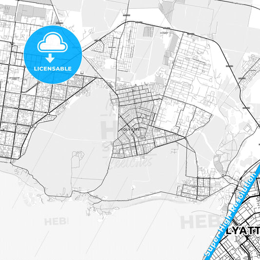Tolyatti, Russia light map with streetnames, citynames and districts