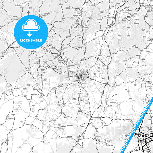 Tomar, Portugal light map with streetnames, citynames and districts