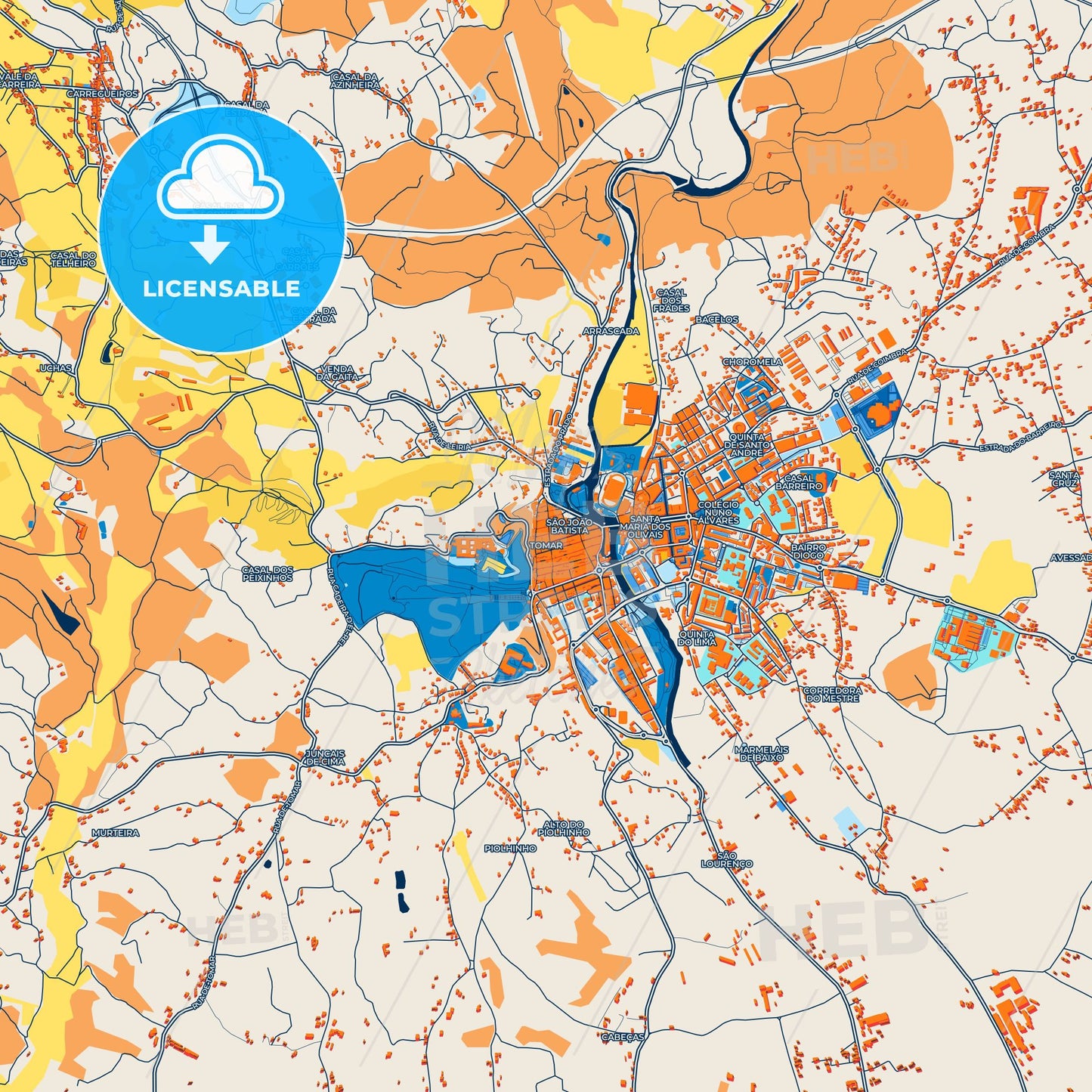 Colorful Tomar Street Map with Labels and Buildings