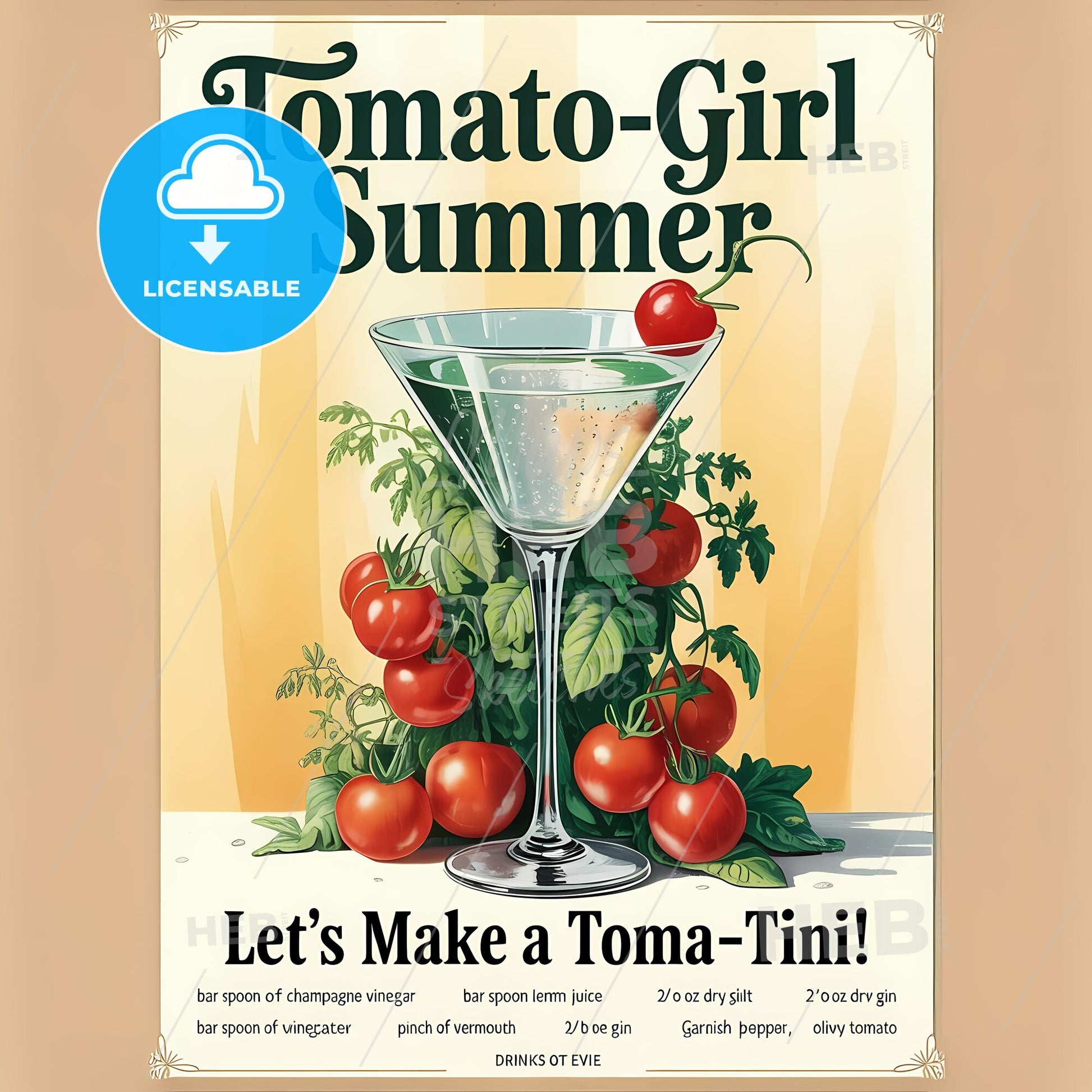 Tomato-Girl Toma-Tini: A Vintage Cocktail Recipe Poster Delight