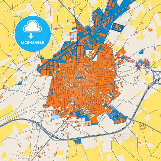 Colorful Tomelloso Street Map with Labels and Buildings