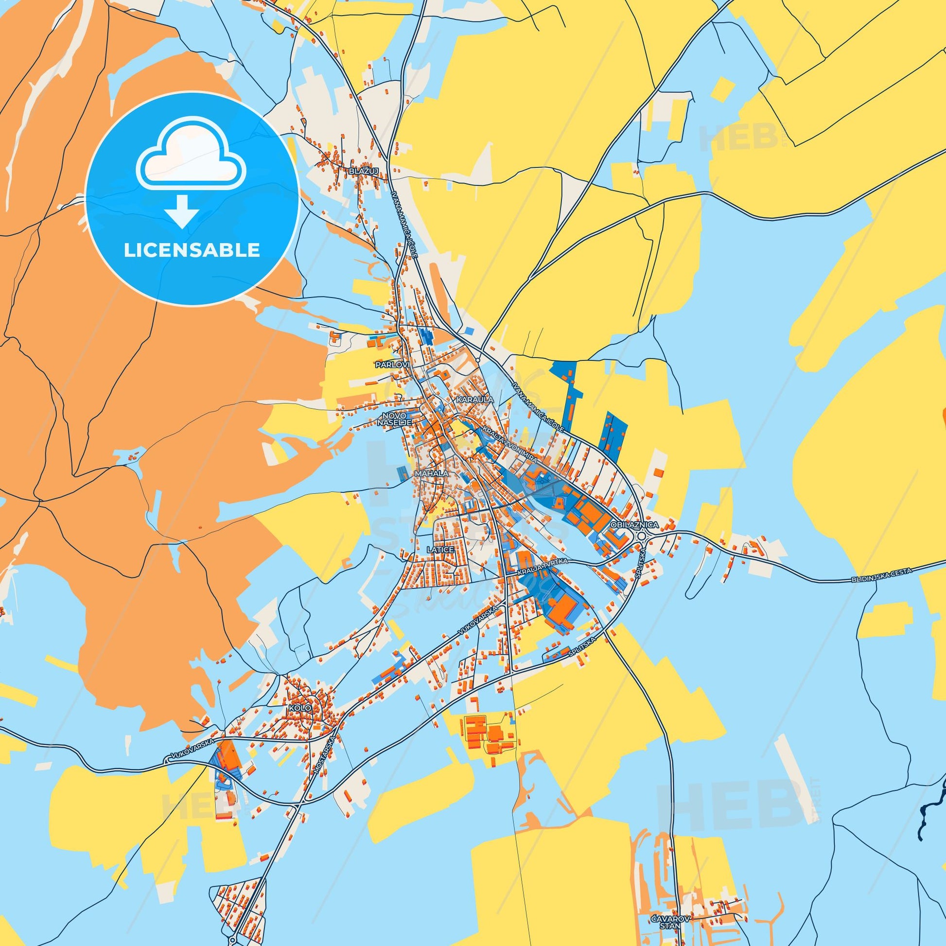 Colorful Tomislavgrad Street Map with Labels and Buildings