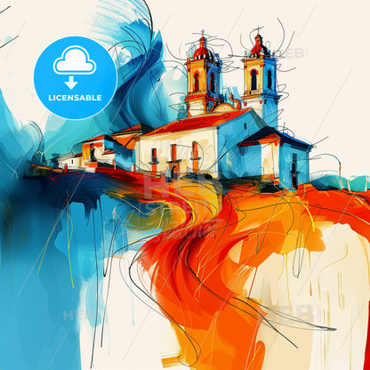 Vibrant Tonalá, Mexico - A Painting Of A Building With Orange And Blue Colors