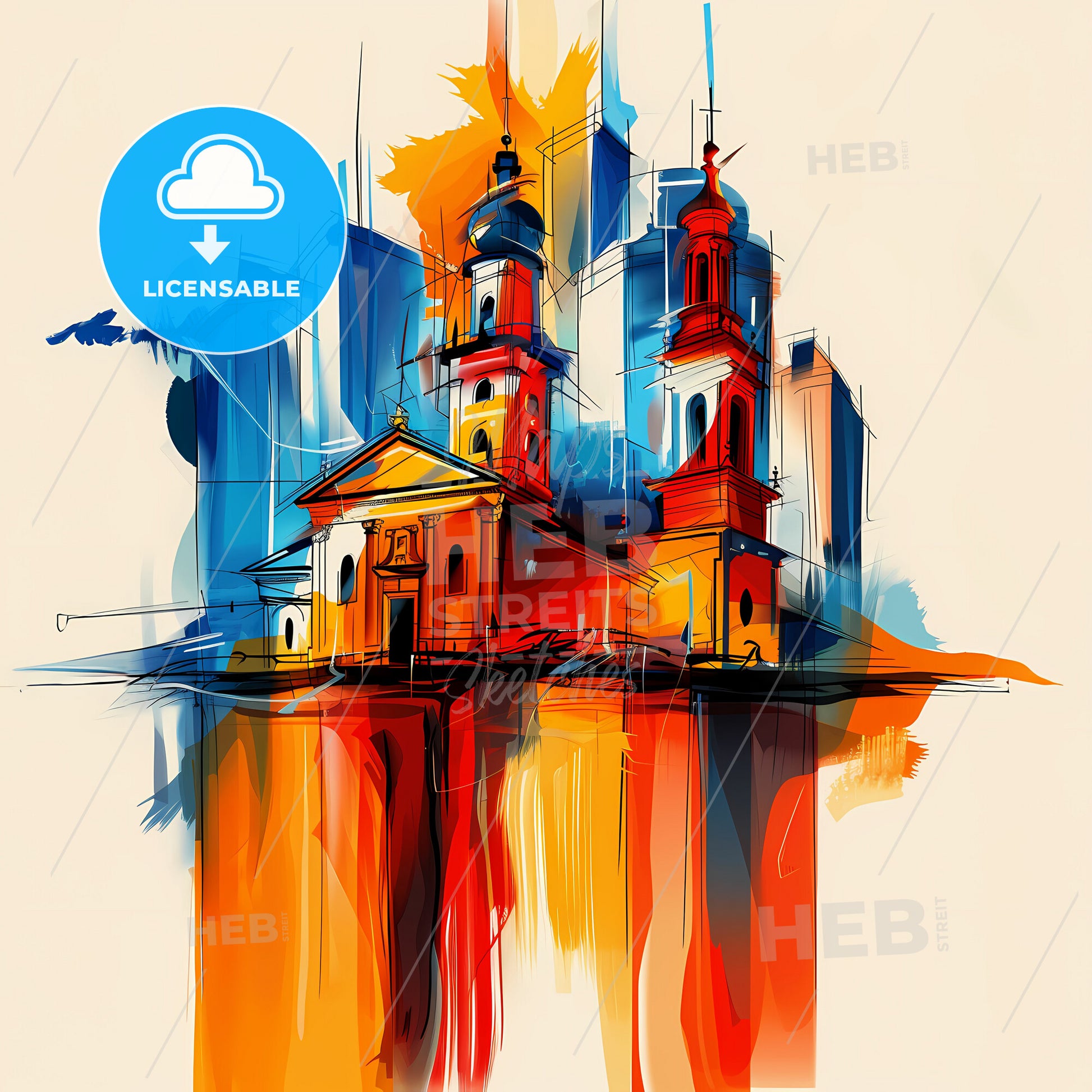 Vibrant Tonalá, Mexico - A Painting Of A Building With Towers And A Cityscape