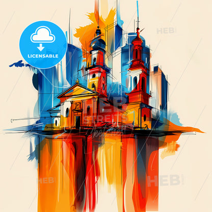 Vibrant Tonalá, Mexico - A Painting Of A Building With Towers And A Cityscape