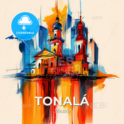 Vibrant Tonalá, Mexico - A Painting Of A Building With Towers And A Cityscape - Square format print template