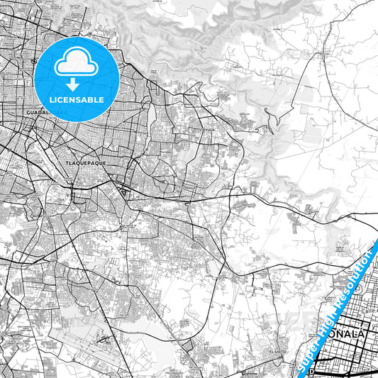 Tonalá, Mexico light map with streetnames, citynames and districts