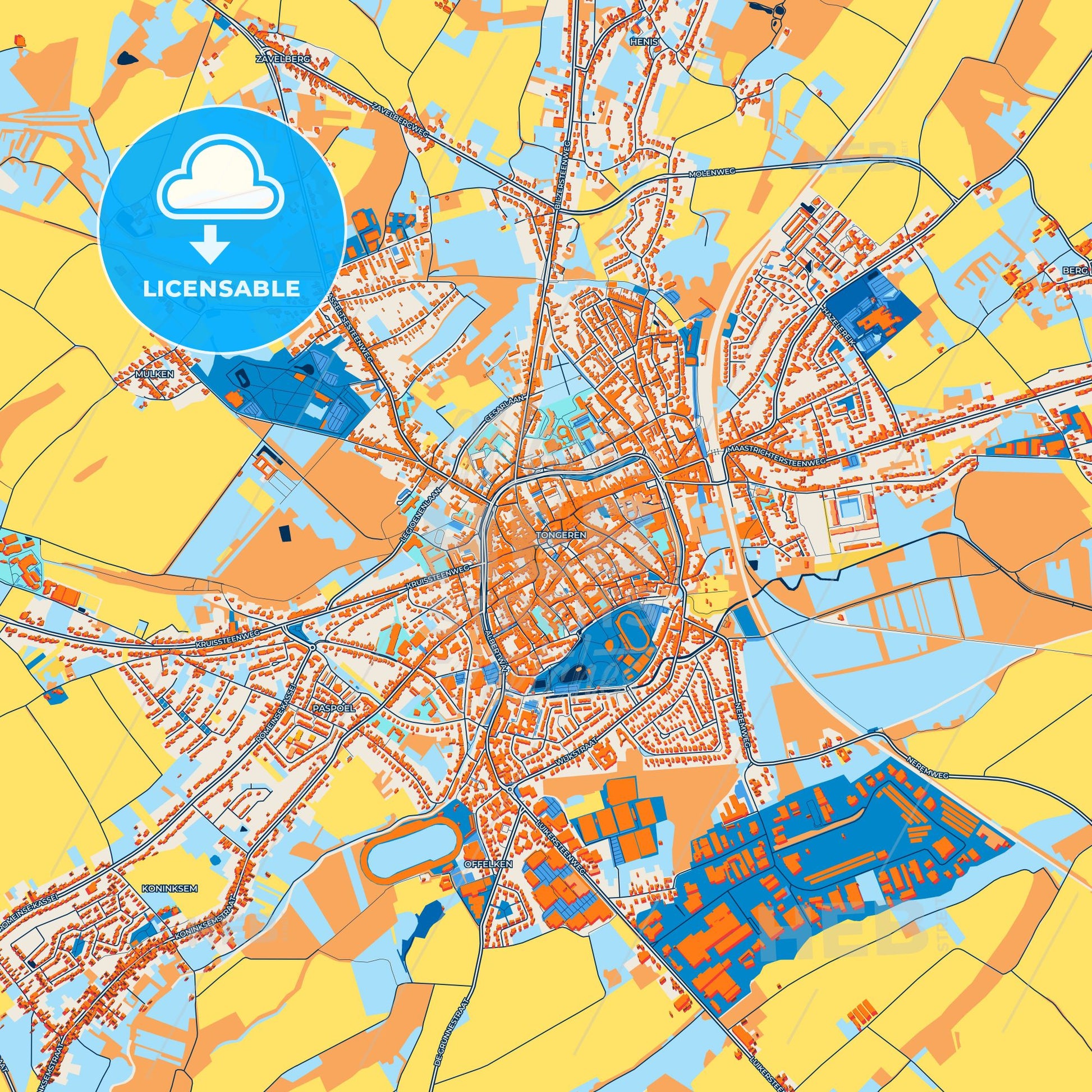 Colorful Tongeren Street Map with Labels and Buildings