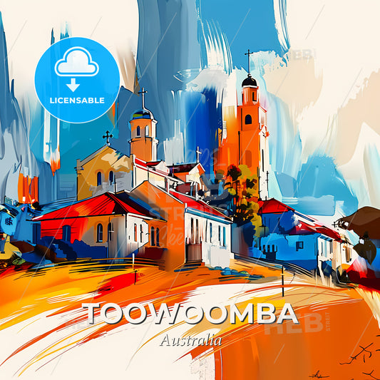 Vibrant Toowoomba, Australia - A Painting Of A Town - Square format print template