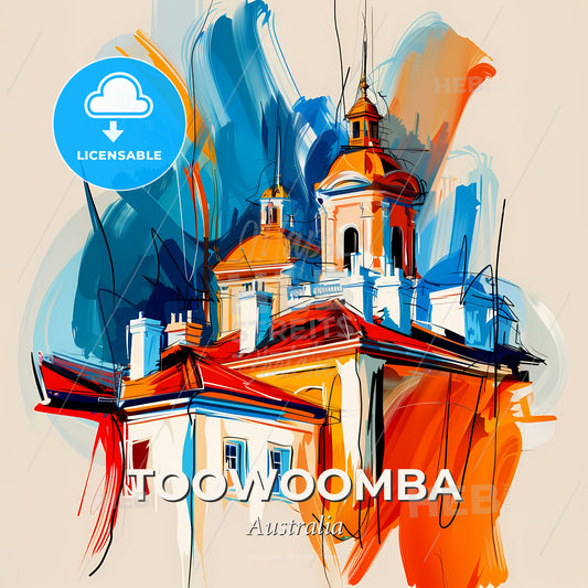 Vibrant Toowoomba, Australia - A Painting Of A Building With A Colorful Background - Square format print template