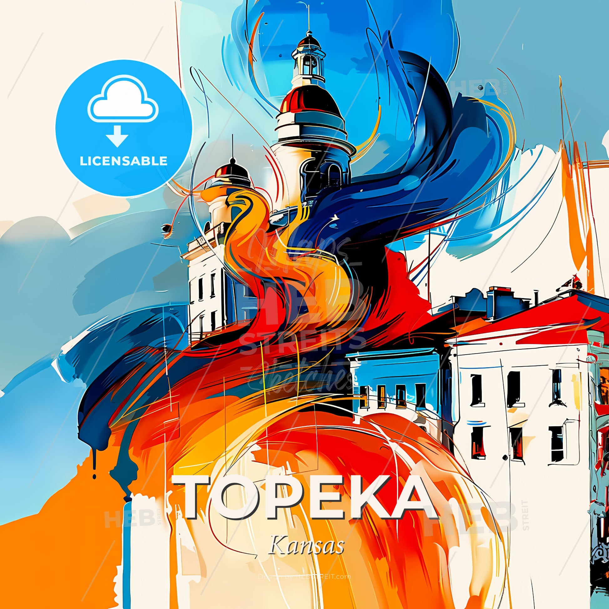 Vibrant Topeka, Kansas - A Colorful Painting Of A Building - Square format print template