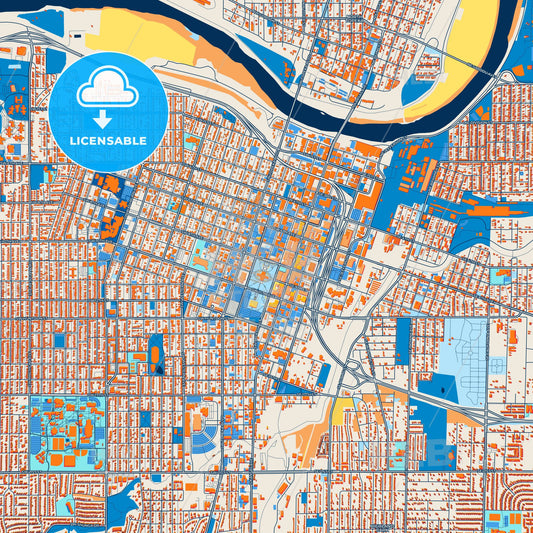 Colorful Topeka Street Map with Labels and Buildings