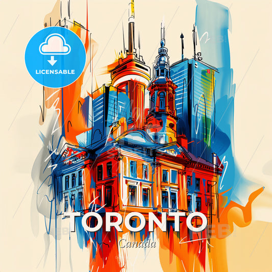 Vibrant Toronto, Canada - A Drawing Of A Building - Square format print template