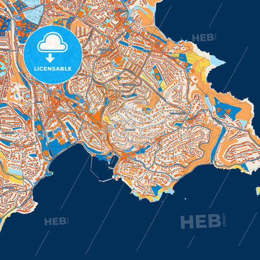 Colorful Torquay Street Map with Labels and Buildings