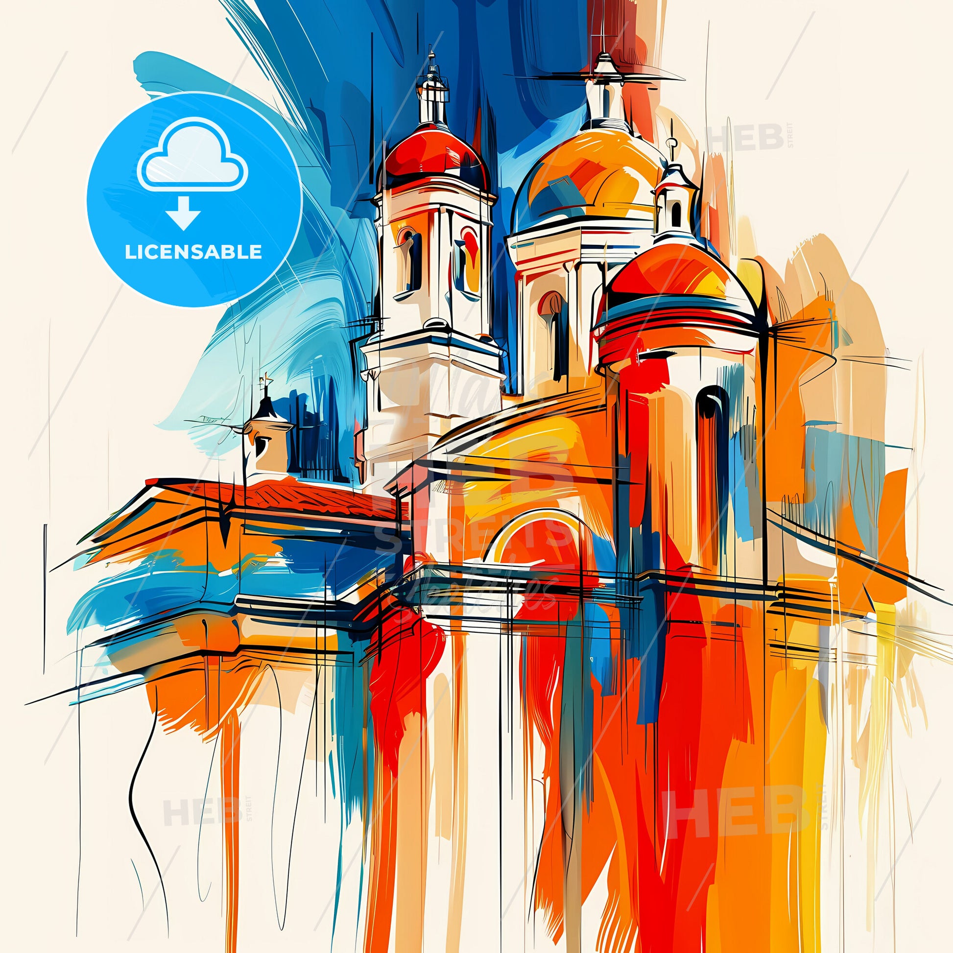Vibrant Torrance, California - A Painting Of A Building With Colorful Domes