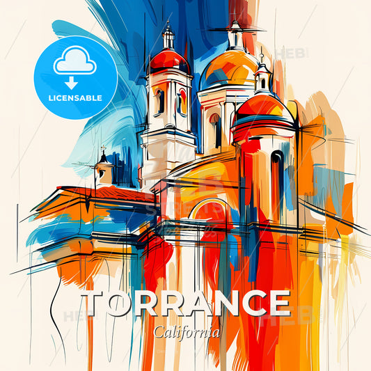 Vibrant Torrance, California - A Painting Of A Building With Colorful Domes - Square format print template