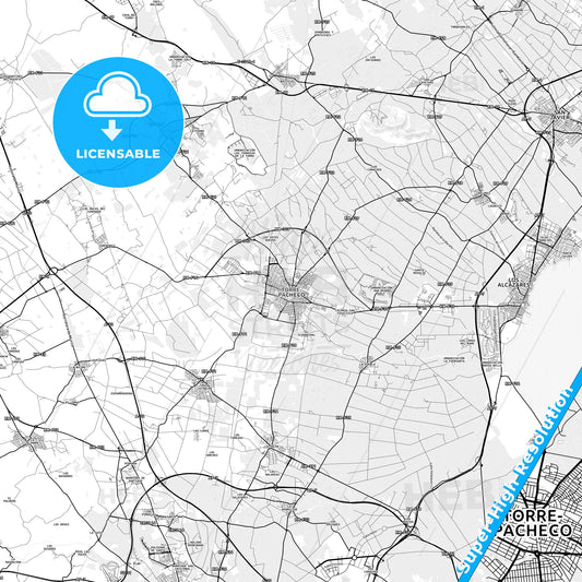 Torre-Pacheco, Spain light map with streetnames, citynames and districts
