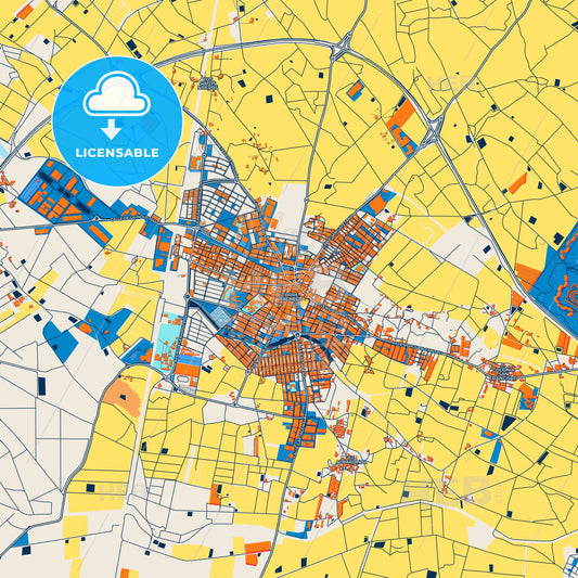 Colorful Torre-Pacheco Street Map with Labels and Buildings