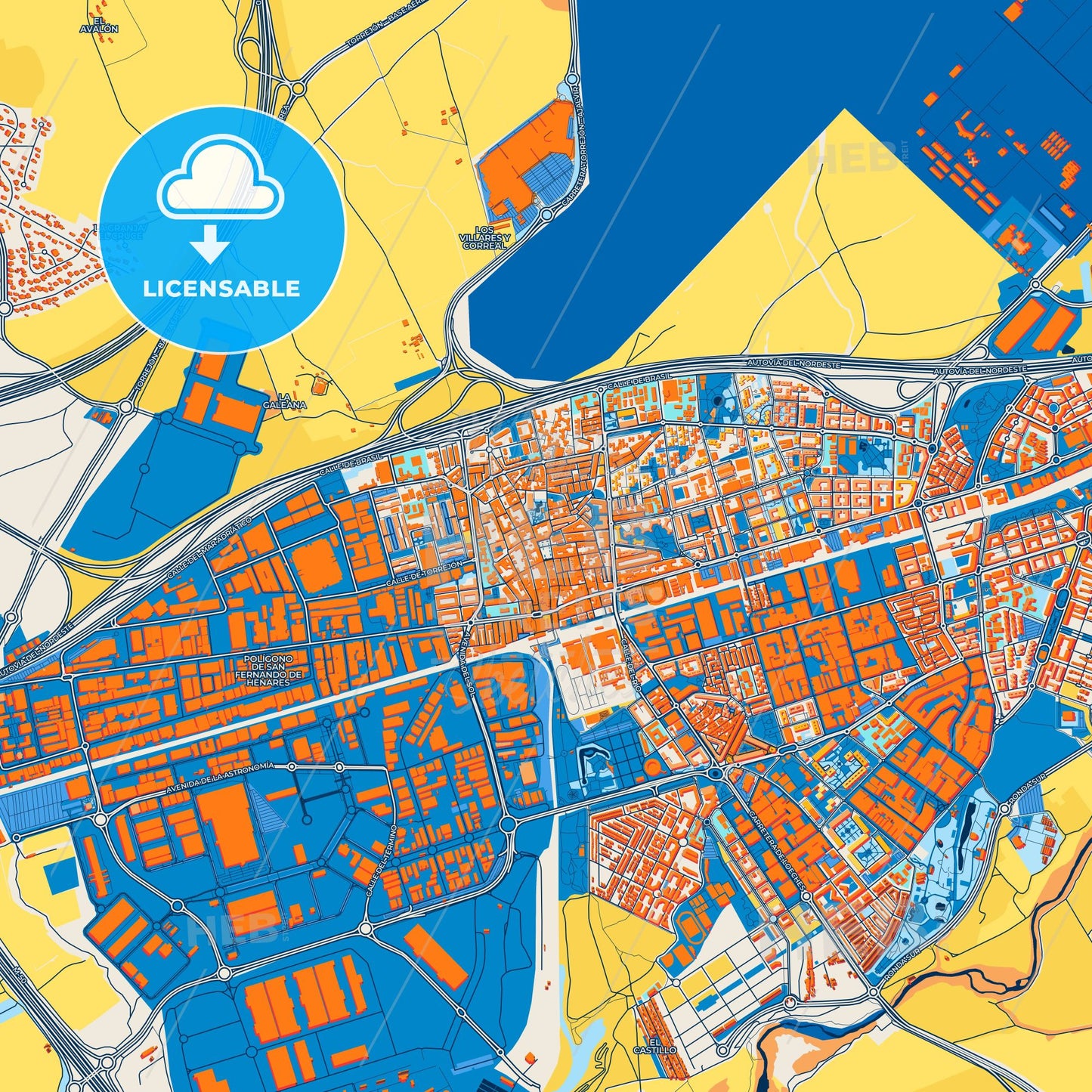 Colorful Torrejón de Ardoz Street Map with Labels and Buildings