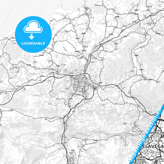 Torrelavega, Spain light map with streetnames, citynames and districts