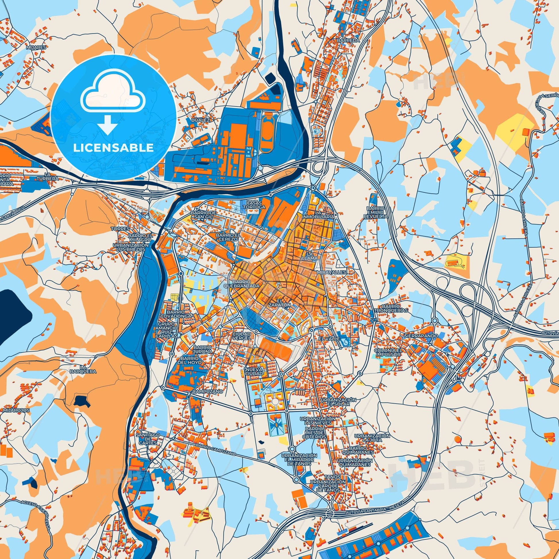 Colorful Torrelavega Street Map with Labels and Buildings
