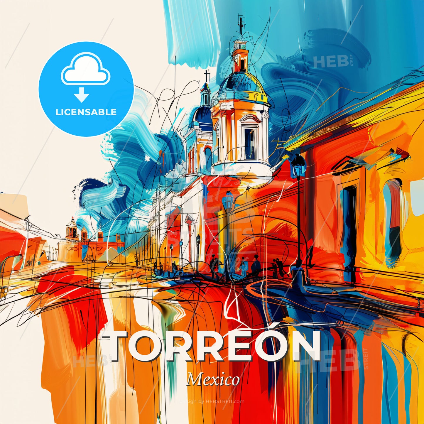 Vibrant Torreón, Mexico - A Colorful Painting Of A Building - Square format print template