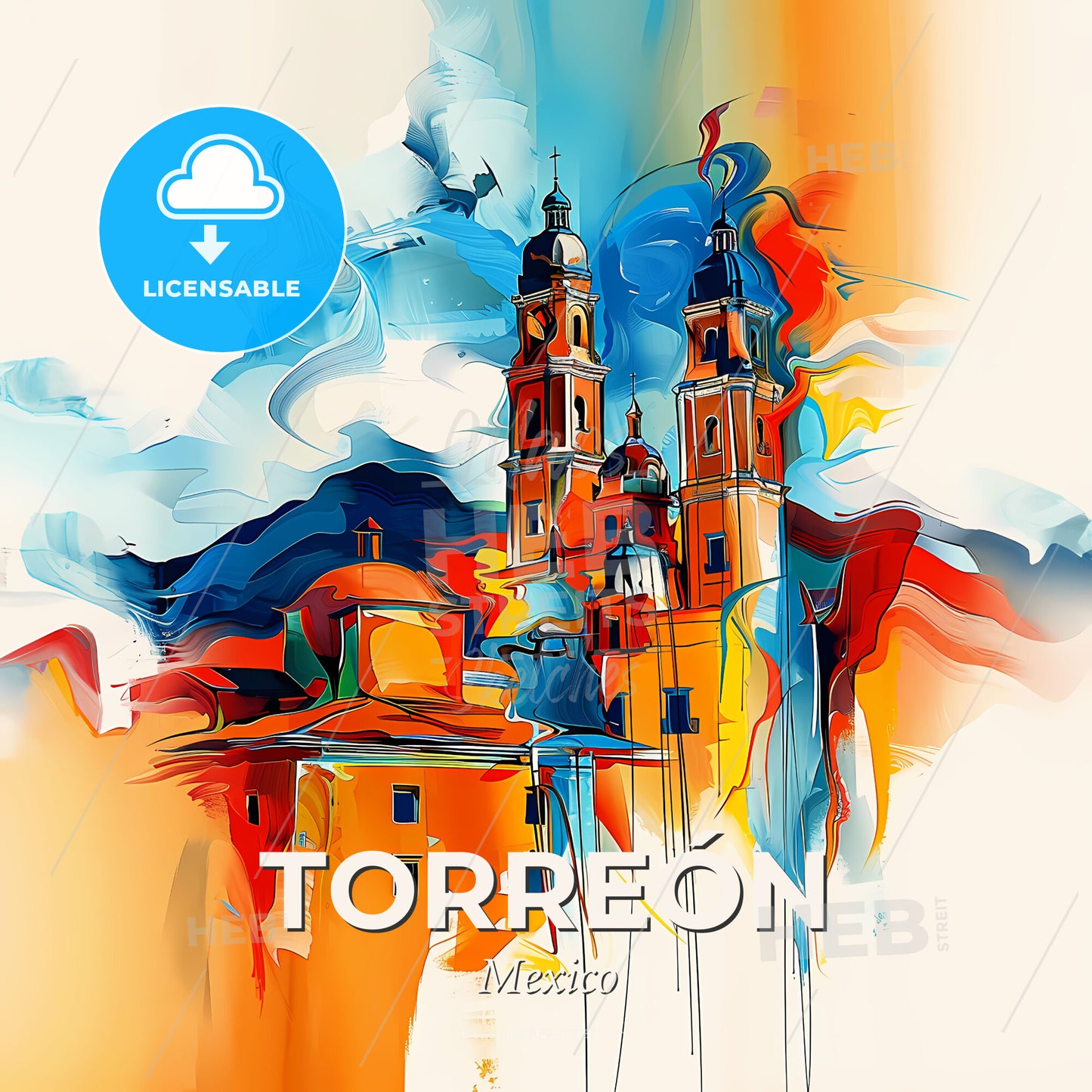Vibrant Torreón, Mexico - A Painting Of A Building - Square format print template