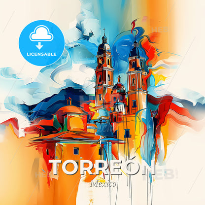 Vibrant Torreón, Mexico - A Painting Of A Building - Square format print template