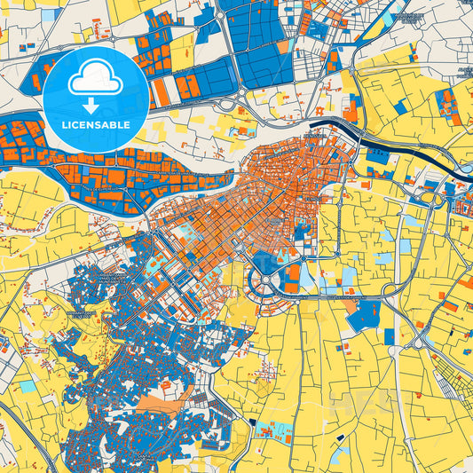 Colorful Torrent Street Map with Labels and Buildings