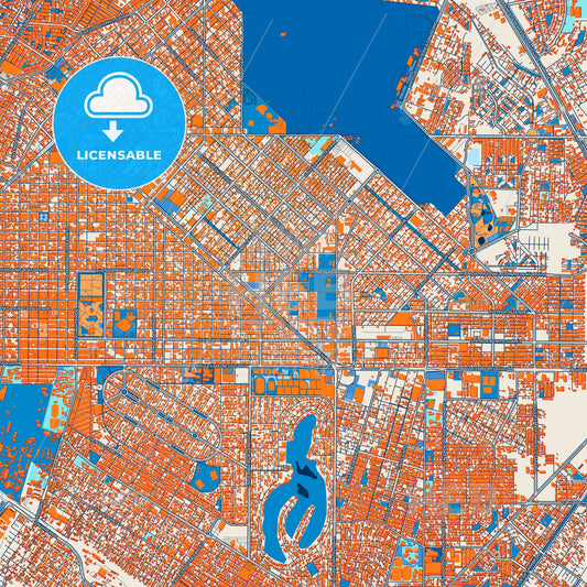 Colorful Torreón Street Map with Labels and Buildings