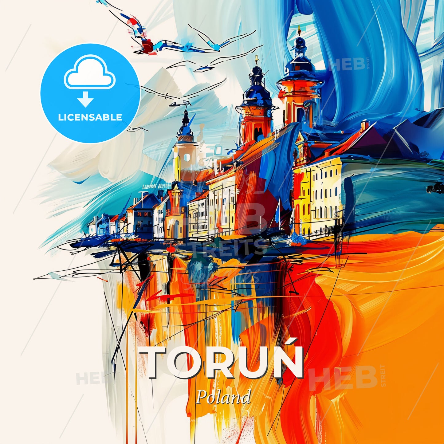 Vibrant Toruń, Poland - A Painting Of A City - Square format print template