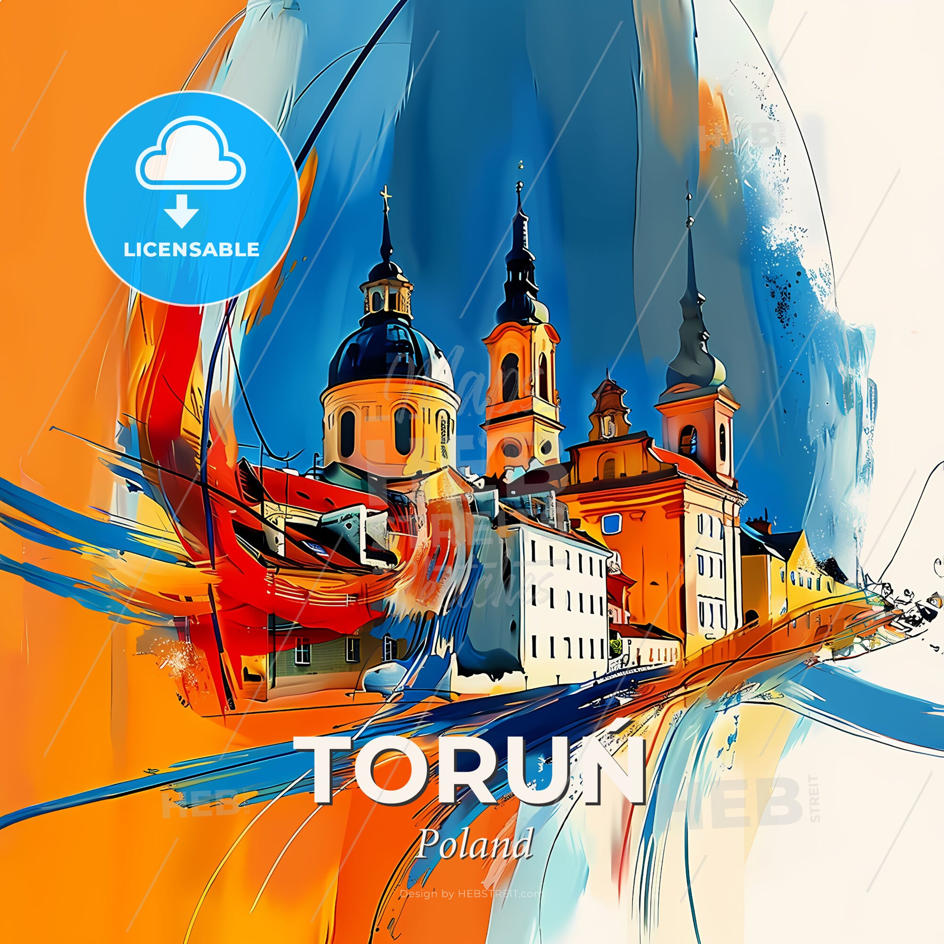 Vibrant Toruń, Poland - A Painting Of A Building With Towers - Square format print template