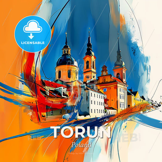 Vibrant Toruń, Poland - A Painting Of A Building With Towers - Square format print template