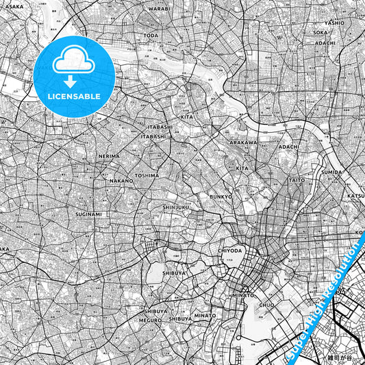 Toshima, Japan light map with streetnames, citynames and districts